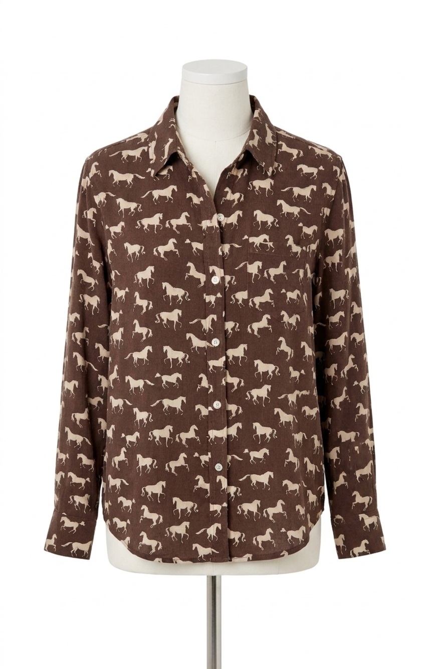 NEW RAILS kate top in ivory horses print